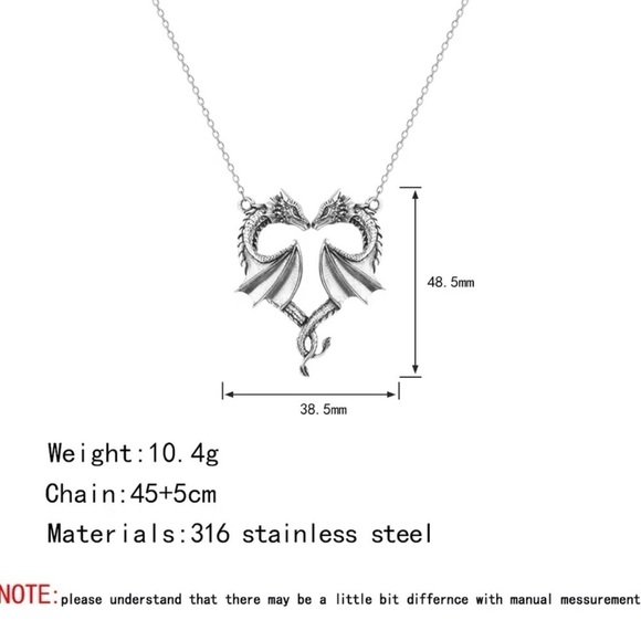 18K White Gold Two Kissing Dragons Heart Necklace - Picture 9 of 10